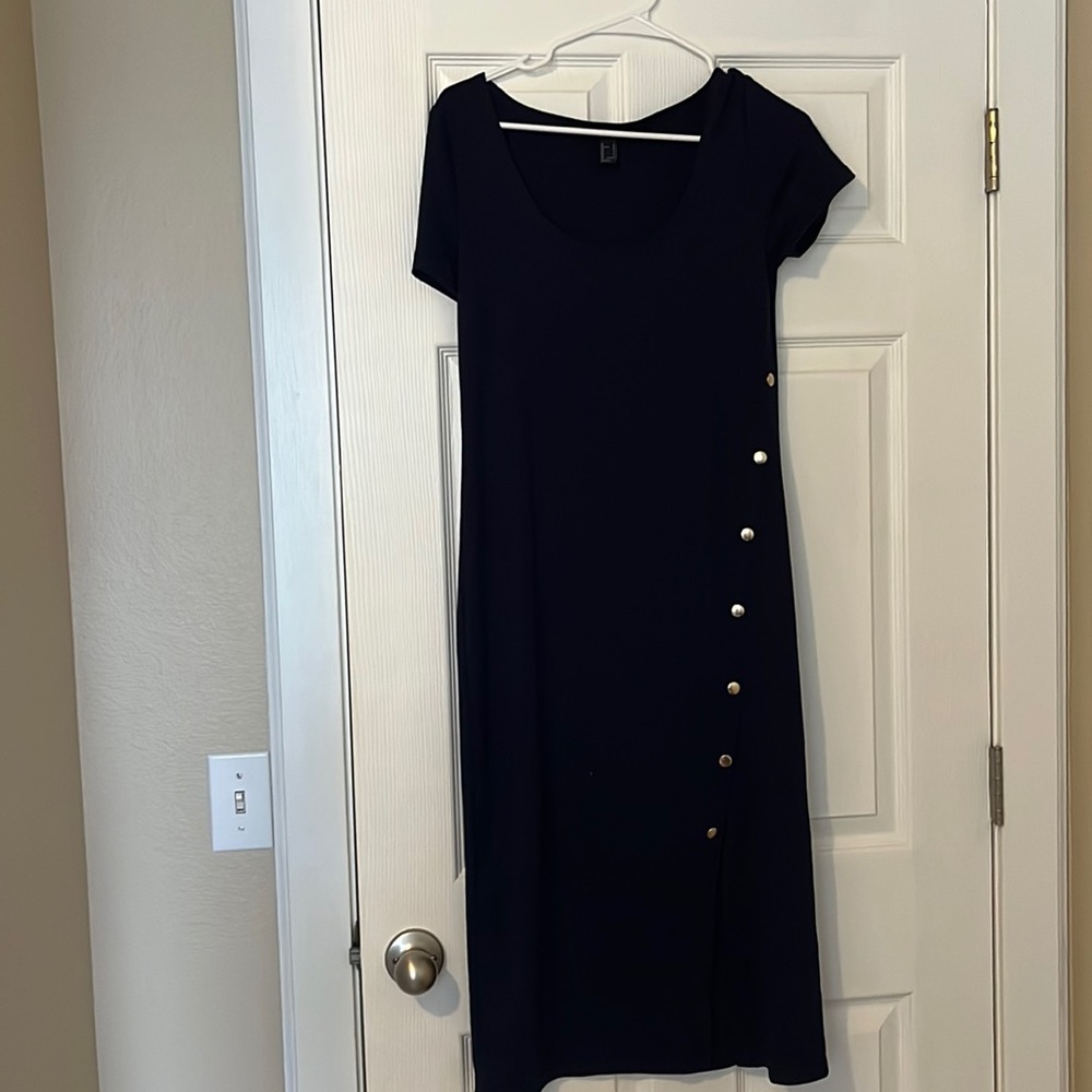 Forever 21 Side-Button Down Dress, Size Large, Navy Blue